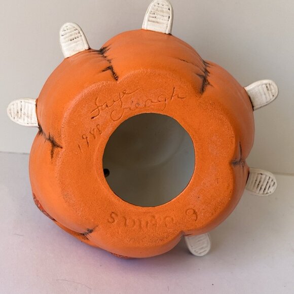 Vintage 80s Kitsche Spider on Hand Painted Halloween Jack O Lantern Pumpkin 1988 - Picture 7 of 9